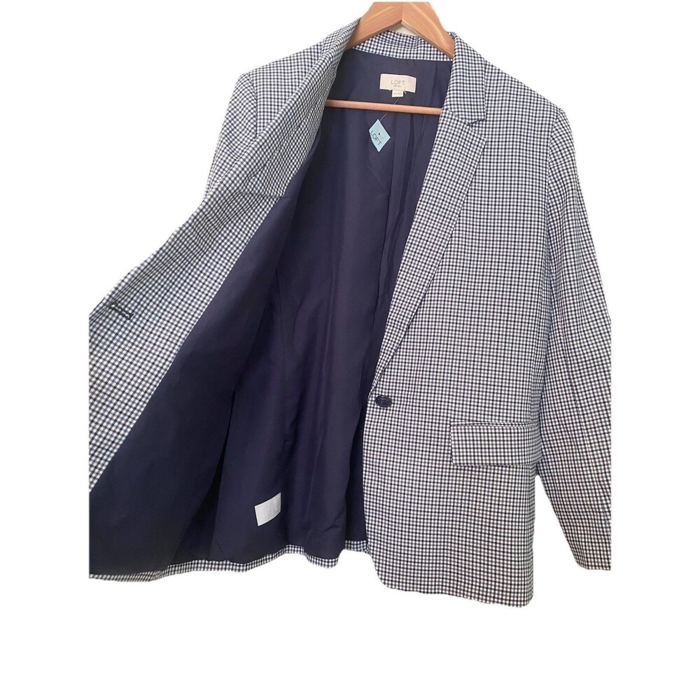 NWT 12P LOFT Navy & White Gingham Blazer |Preppy Coastal Academic Career Jacket - Picture 4 of 11